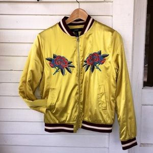 Yellow Satin Bomber Jacket